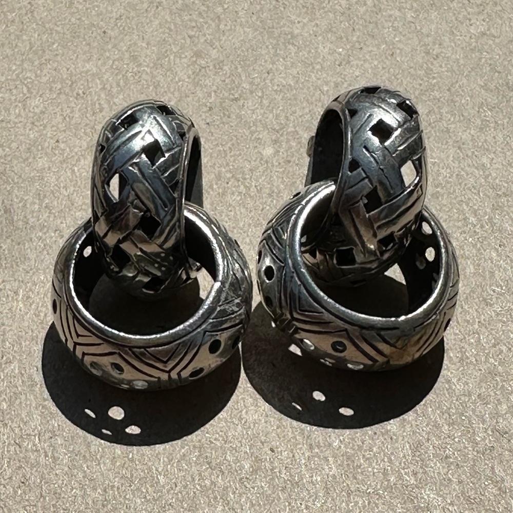 John Hardy Silver Chunky Double Hoop Style Earrings. Stamped. Vintage